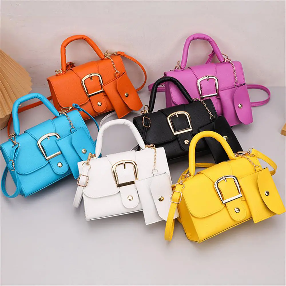 Women's Chic PU Leather Crossbody Bag, Small Flap Top Purse with Buckle, Lightweight Top Handle Casual Shoulder Bag with Adjustable Strap