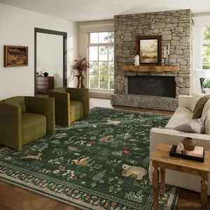 Palohom Floral Area Rug 8x10 Non Slip Low Pile Lightweight Soft Faux Wool Stain Resistant Easy Care for Living Room Bedroom Kitchen Dining Room Hallway Entryway carpet