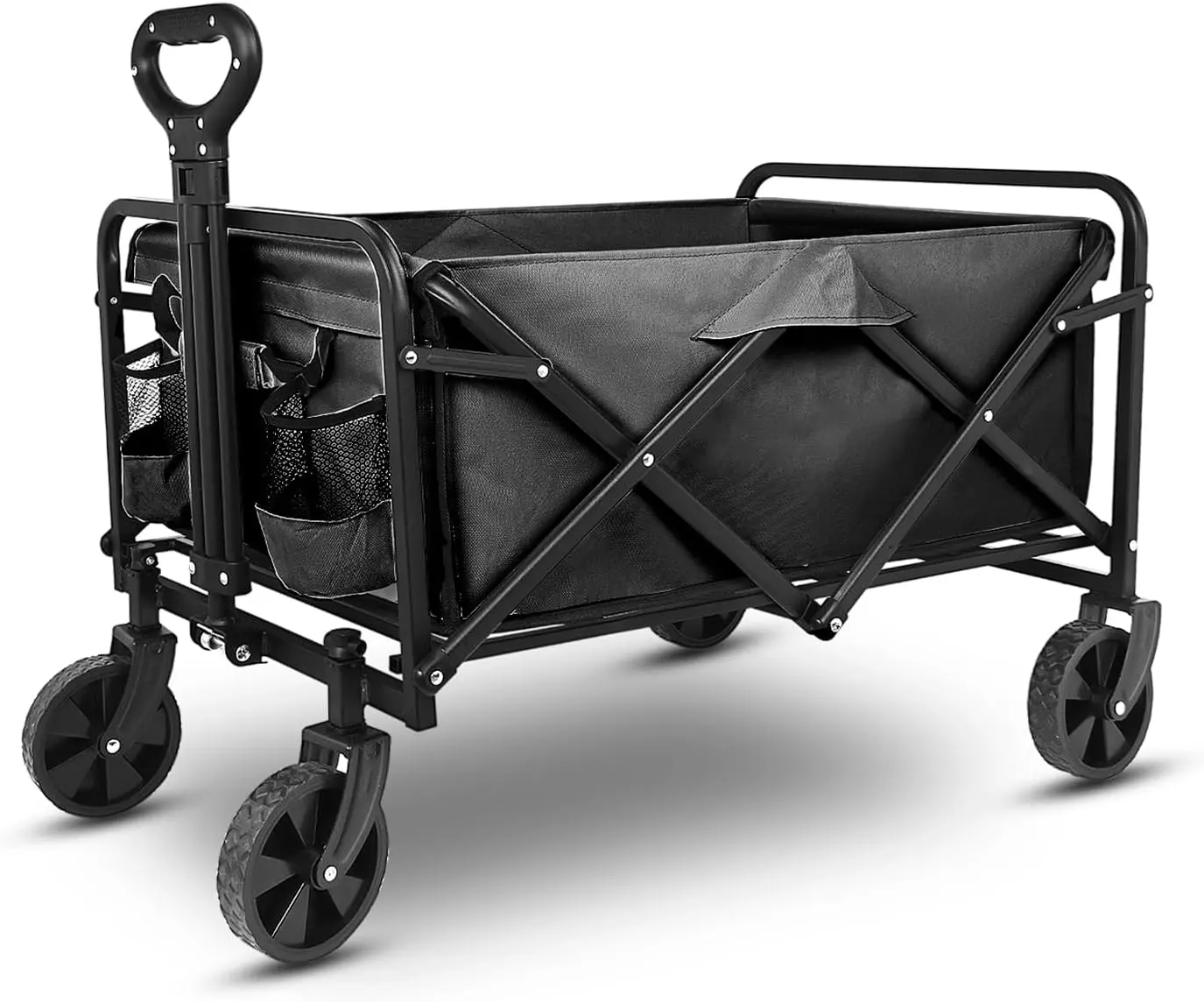 Durable Heavy-Duty Folding Trolley for Adults - 220lbs Capacity, 600D Oxford Fabric, Portable Compact Design, All-Terrain Wheels, Outdoor Utilitarian Foldable Utility Cart Trolley with Wheels for Beach Camping Use (Black), Heavy Duty Folding Trollies, Stu