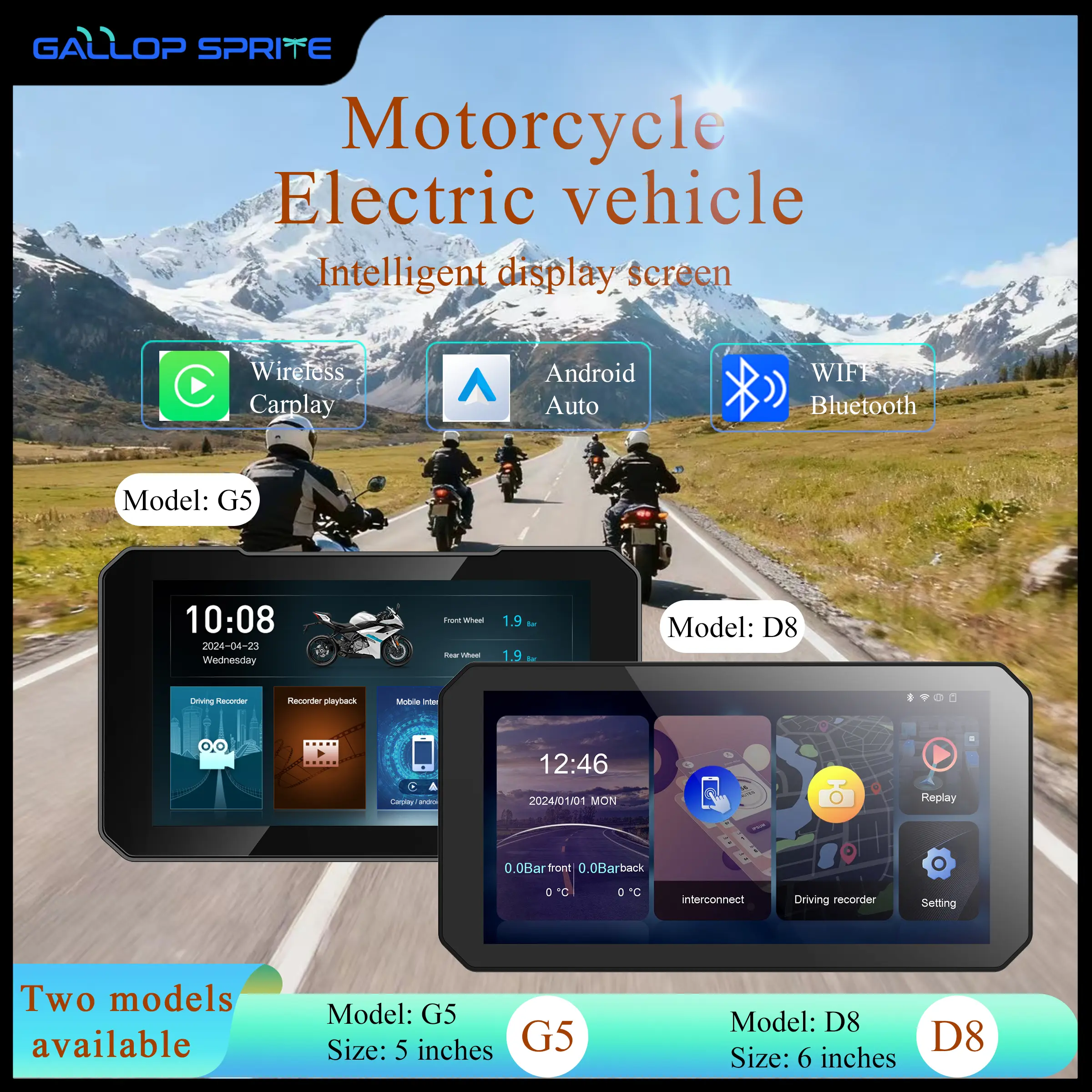 G5/D8pro 【Gallop Sprite】Motorcycle Wireless Recorder, 5 Inch & 6 Inch Options, HD Video Recording, Real-Time Route Guidance, Cycling Navigation