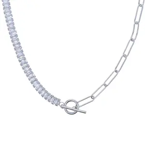 Layered Toggle Clasp Necklace for Women, Silver and Golden Mixed Chain Necklace, Crystal Tennis Chain Paperclip Link Choker, Trendy Statement Jewelry Gift