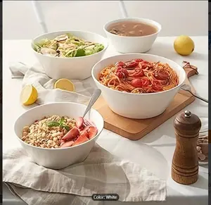 4pcs Large Soup Bowls, White Ceramic Bowls For Ramen, Cereal, Pasta, Salad, Fruit, Dishwasher & Microwave Safe, For Home Kitchen Restaurant, Kitchen Supplies, Tableware Accessories
