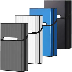 Cigarette Case for 100's Size, 100mm 100S, Aluminum Magnetic 20 Capacity - Set of 4 Blue Gifts