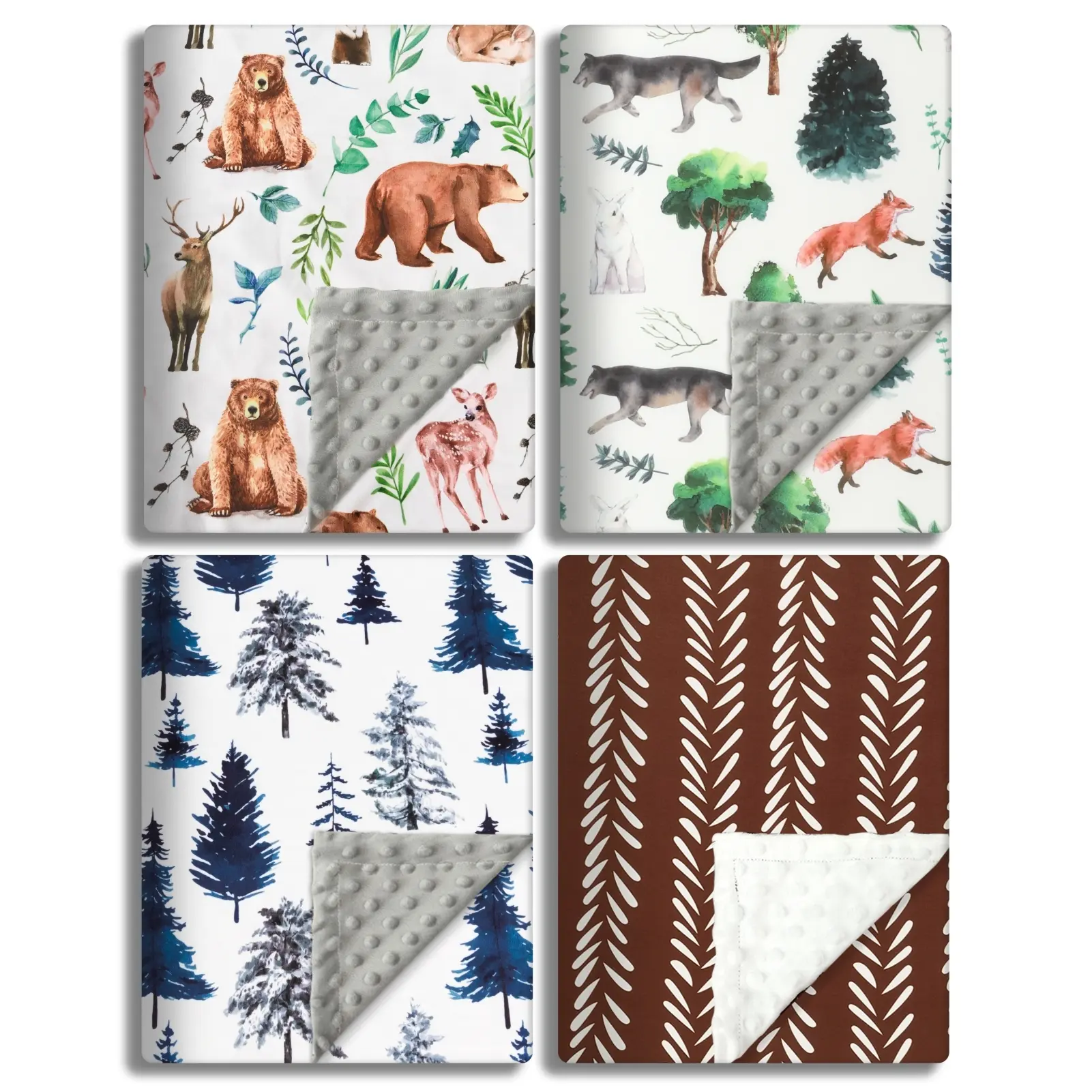 Soft Woodland Baby Blankets（30"X40") for Unisex Girls or Boys Nursery Double Layer Blankets with Dotted Backing and Animals Printed Kid Blanket
