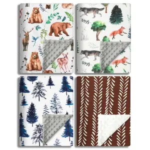 Soft Woodland Baby Blankets (30“X40") for Unisex Girls or Boys Nursery Double Layer Blankets with Dotted Backing and Animals Printed Cozy Blanket