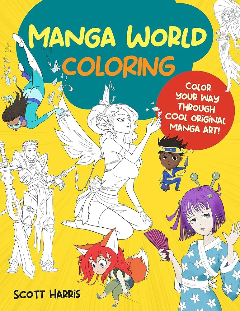 Manga Coloring Book Vol.1 - Japanese Style Original Office Stationery Art Supply for Comic Book Lovers to Color in Cute and Cool Manga Art of Superheroes, Fantasy Characters