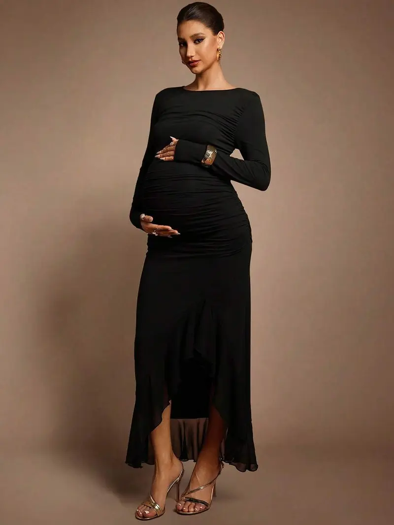 blue dress for baby girl Black Gold Maternity & Nursing Dress main image 0