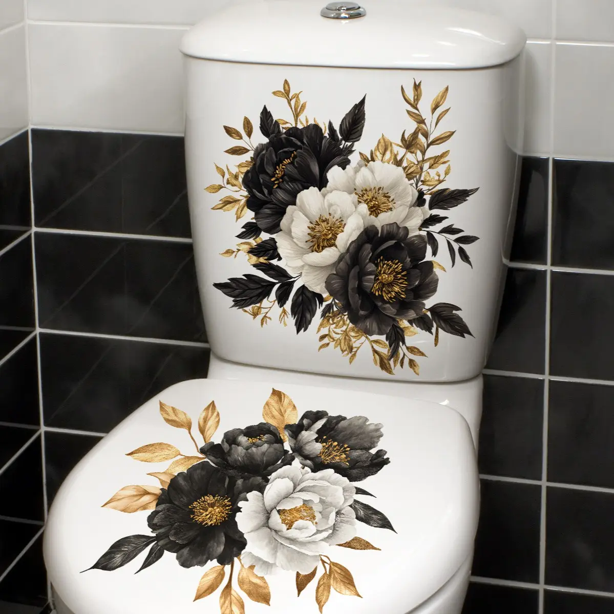 Creative Floral Toilet Seat Cover Waterproof Sticker, Self-Adhesive Bathroom Decoration, Model Xinghao, Toilet Lid Covers for Bathroom