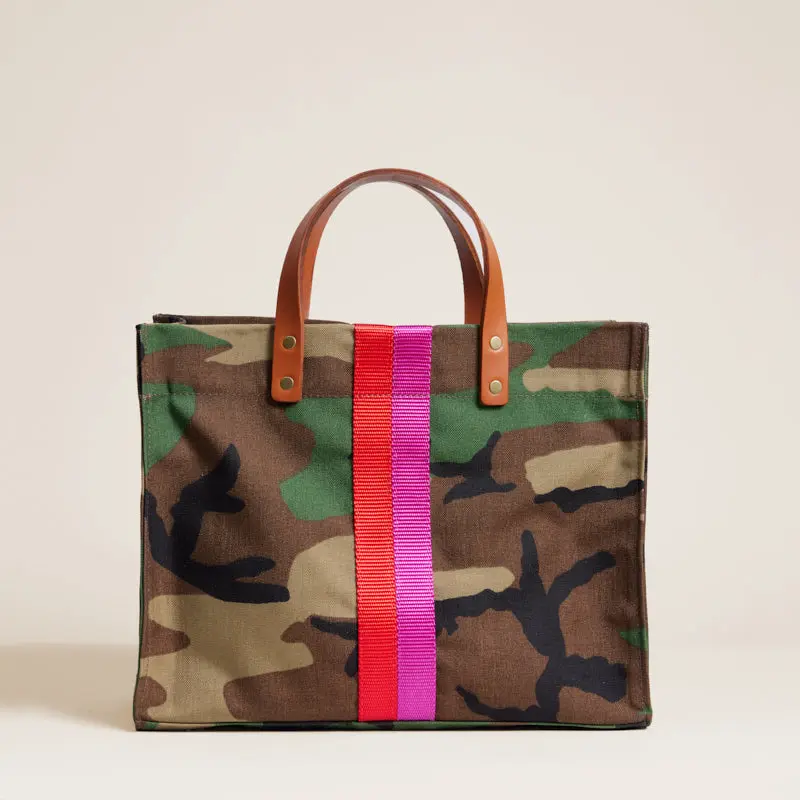 Medium Mimi - Nylon Camo with Pink & Red Stripe
