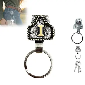 Cowboy Letter Keychain,  Cow Tag Belt Key Holder  A-Z Initial Western Cowboy Keychain for Pocket or Belt