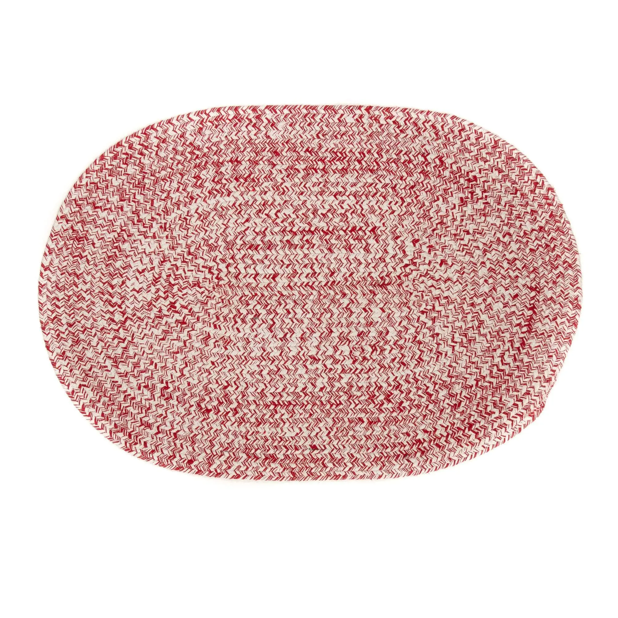 Red & White Braided Farmhouse Hand Spun Cotton Rug