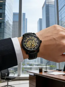 Men's Skeleton Mechanical Watch, Hollow Out Design with Diamond Markers, Leather Strap, Waterproof Automatic Luxury Business Casual Watch