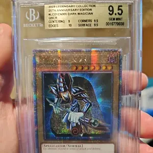 Dark Magician Korean Alt Art SCR Card & 25th Anniversary QSCR Card, Both Graded Beckett 9.5