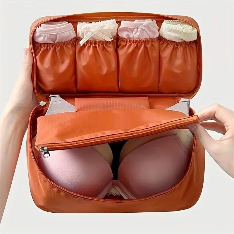 Portable Bra Storage Bag, 1 Count Multi Grid Travel Bra Organizer, Lightweight Travel Storage Bag for Women, Travel Accessory, Travel Essentials, Multi Compartment Organizer, Travel Essentials Organization