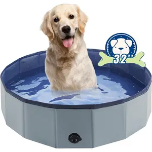 Foldable  Bath Swimming Pool Plastic Kiddie Pool Professional Tub Collapsible  Bathtub for Pets   and , 32 x 8 Inches Blue (Gray, S - 32'' x 8'')