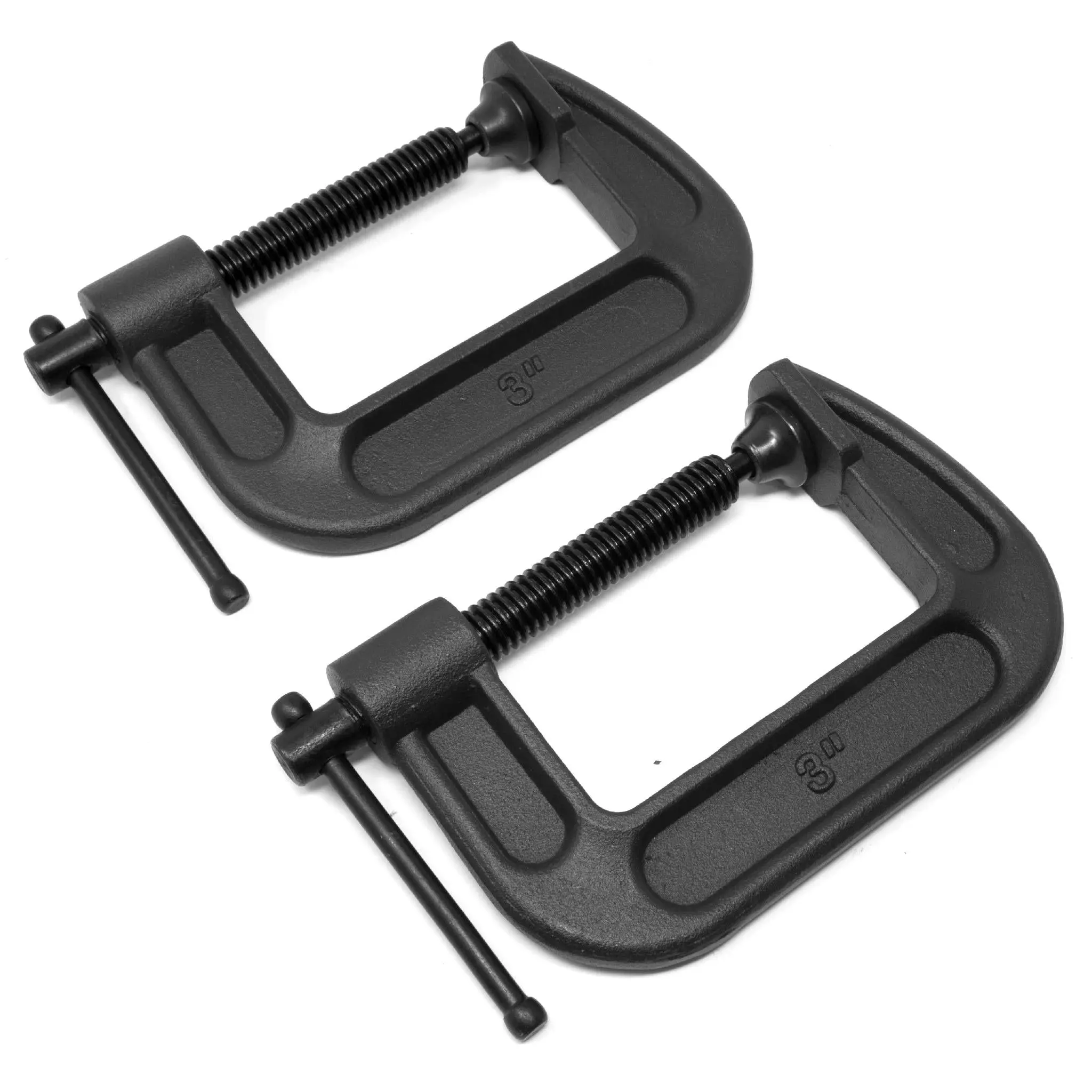 WEN CLC322 Heavy-Duty Cast Iron C-Clamps (Hardware) - 3" Jaw Opening, 2-Inch Throat, Low Resistance for Metal/Wood Projects, 2 Pack