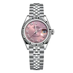 Rolex Lady-Datejust 28mm 279174 Automatic Stainless Steel 18K White Gold Fluted Bezel Pink Roman Dial Jubilee Watch WHT032000