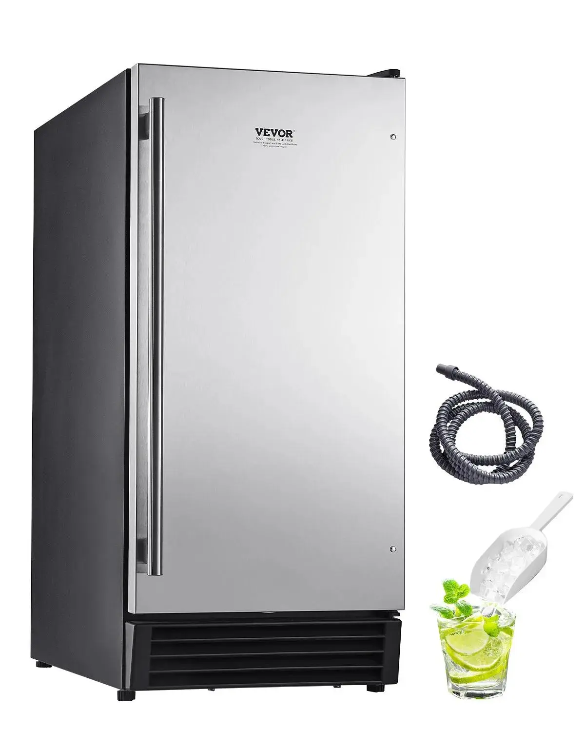 【Summerfinds】VEVOR Undercounter Built-in Ice Maker,  50 Lbs/Day Under Counter Ice Maker Machine with Drain Pump Reversible Door Stainless Steel, Freestanding Ice Maker for Commercial Home Kitchen