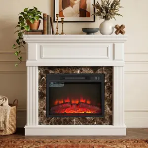 Eyisean TV Stand Electric Fireplace with Mantel, 42" & 46"W Portable Freestanding Wood Stove with Remote Control, 23'' Electric Fireplace Insert Heater, 1400W Realistic 3D Flame Stacked Stone Surround, Electric Fireplace for Living Room