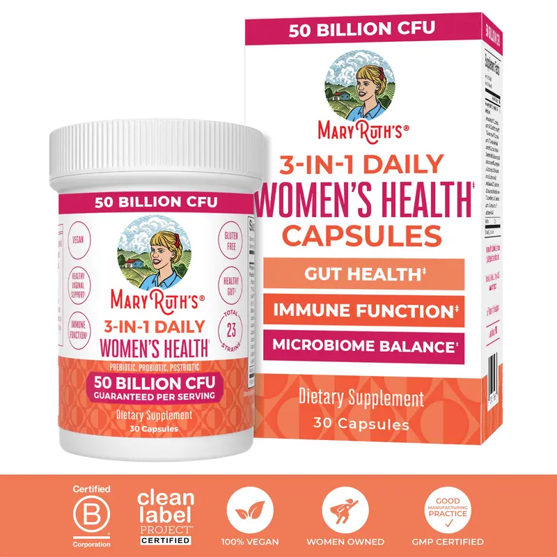 MaryRuth's 3-in-1 Daily Women's Health Capsules – Gut & Vaginal Health - Microbiome Support for Women - 50 Billion CFU - 30 ct