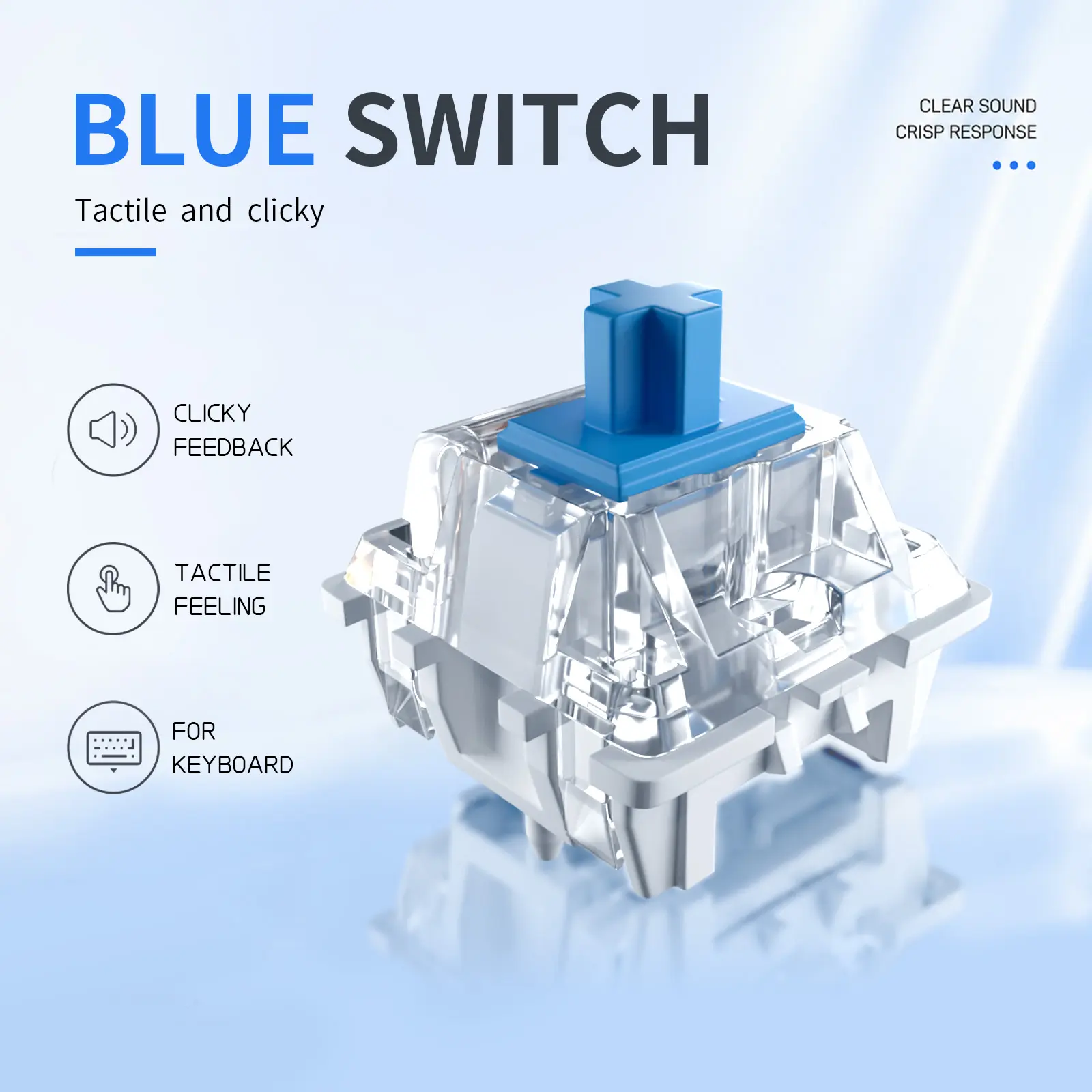 70 Pieces Blue Mechanical Keyboard Switches, 3 Pin Pre-Lubricated Clicky Key Switches, Dustproof and Waterproof Keyboard Accessories for Mechanical Gaming Keyboard