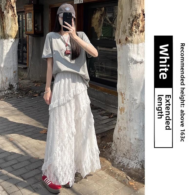 2025 Lace Skirt Women's Summer White A- line Dress Cake Dress Maxi Skirts