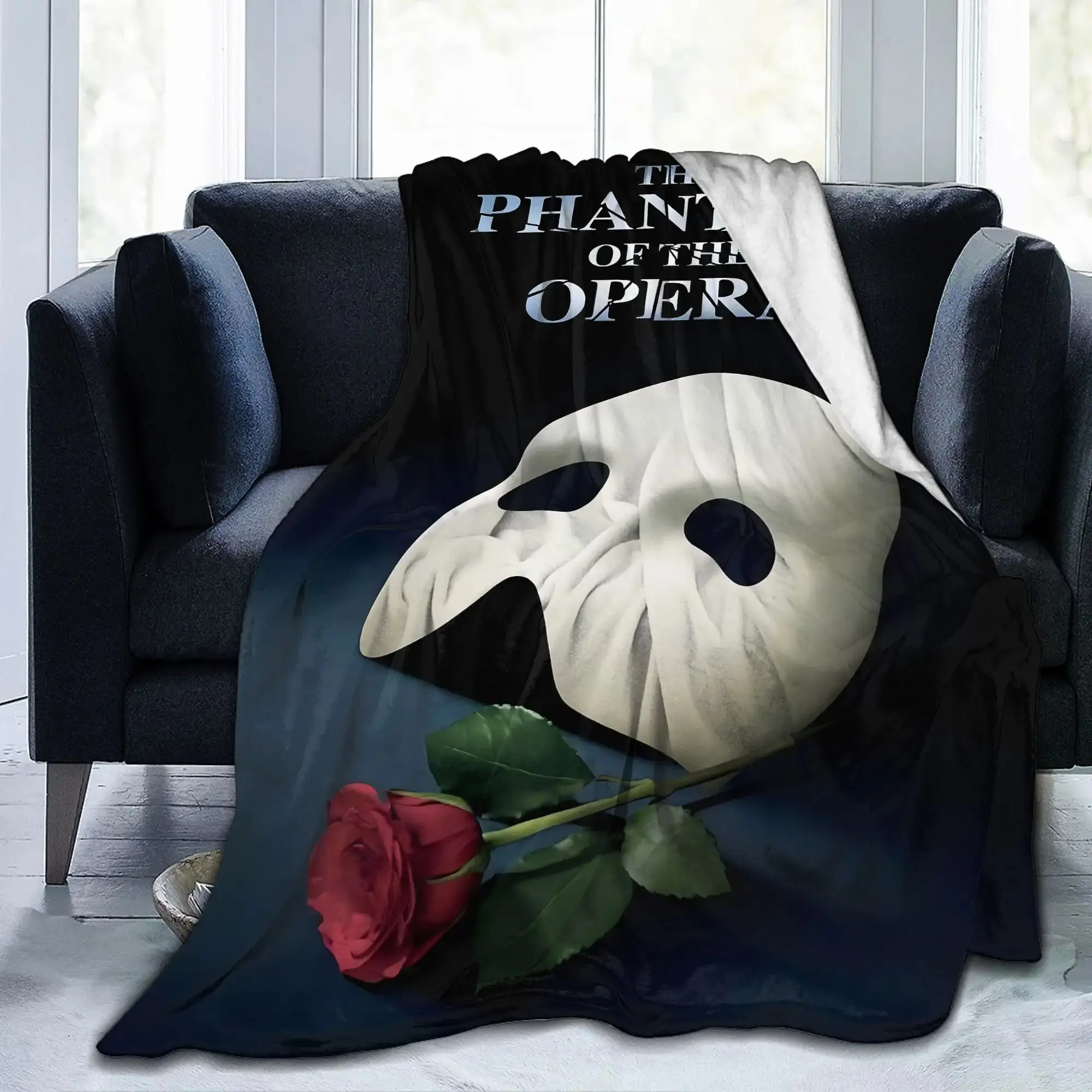 Retro Phantom of the Opera Themed Flannel Throw Blanket - Super Soft, Warm, Breathable, Wrinkle Resistant, Easy to Care, Durable for Living Room, Office Sofa (Machine Wash Safe for Fans of Phantom of the Opera)