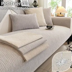Spill-Proof Couch Cover,  1 Count Textured Woven Anti-Slip Sofa Cushion Cover, Machine Washable Furniture Protector for Dogs & Cats, Fits L-Shaped & Standard Sofas, Washable Sofa Slipcover