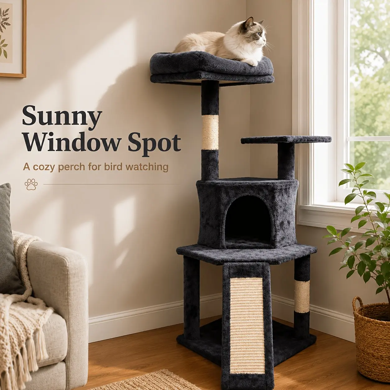 29in/44in Cat Tree Tower for Indoor Cats, Multi-Level Kitty Climber with Scratching Posts, Cat Tower Platform Climbing for Indoor Cat with Spacious Cat Condo, Pet Kitten House Furniture for Cats Stuff