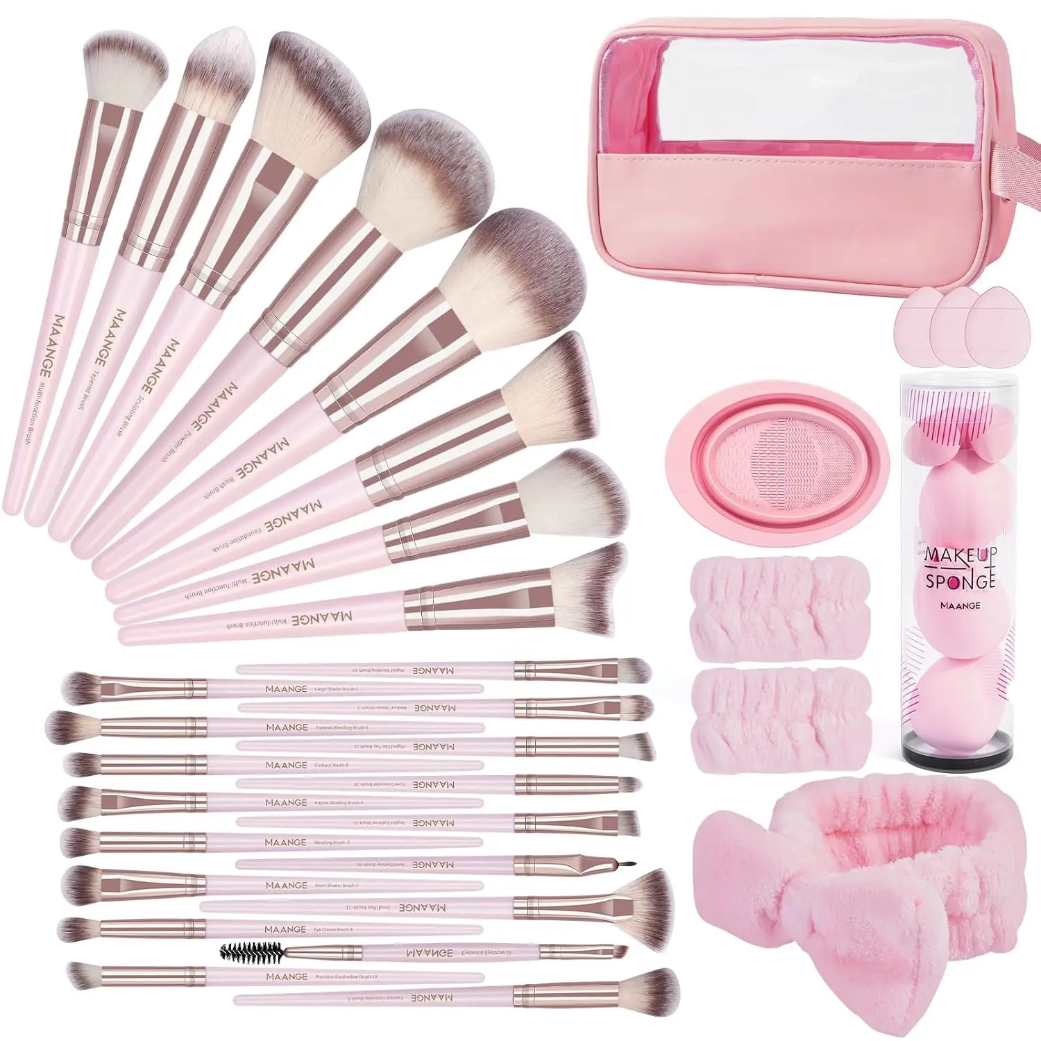 MAANGE Makeup Brush Set 42 Pcs Makeup Tool Set Premium Synthetic Foundation Powder Concealers Eye shadows Blush Makeup Brushes (Pink, 42 Piece Set)