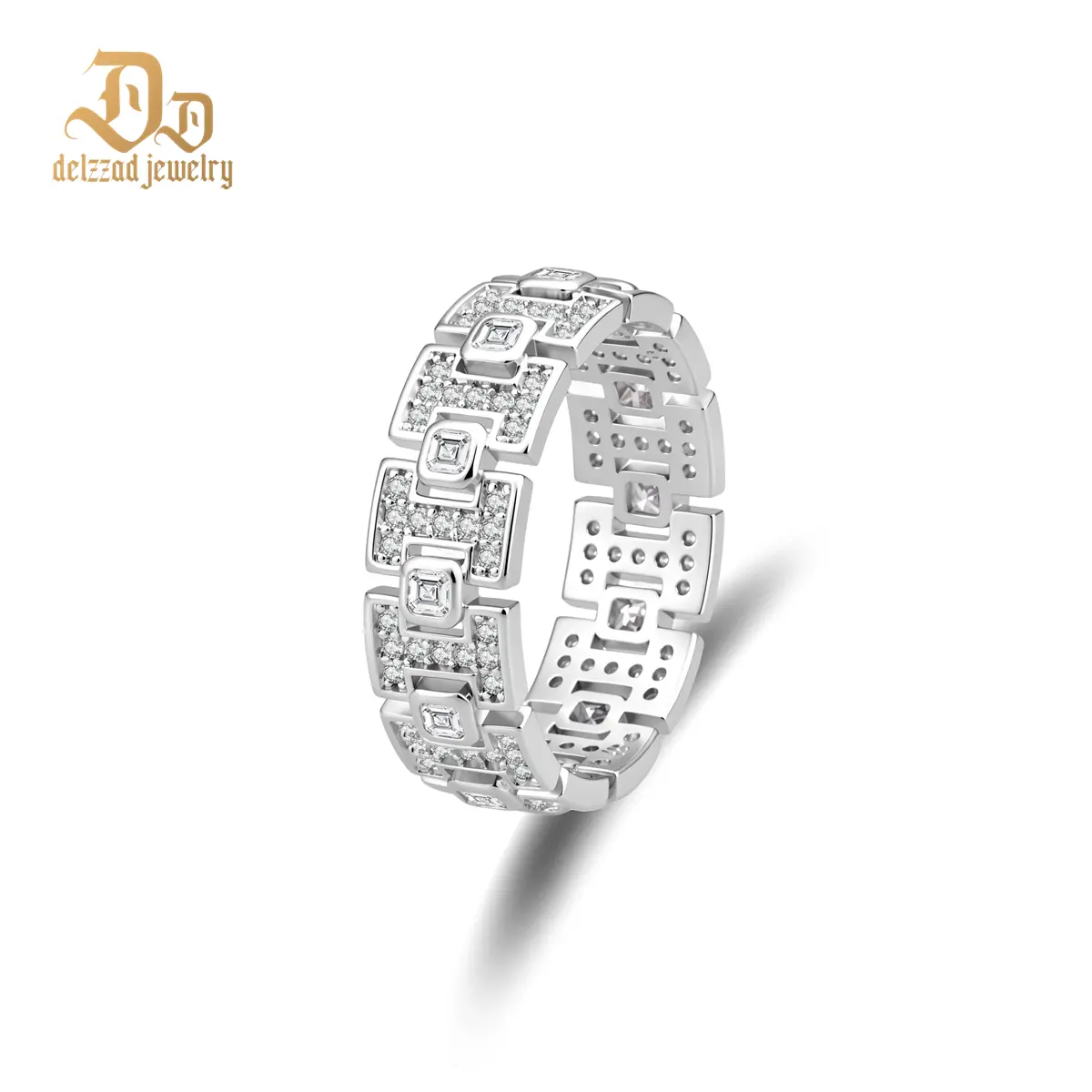 Delzzad 14K Gold-Plated Everlasting Chain Ring Wedding Band VVS Synthetic Moissanite Ring Exquisite Jewelry for Men Women Perfect Birthday Engagement Wedding Anniversary Christmas Gift