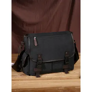 Men's Casual Solid Color Crossbody Bag, Large Capacity Vintage Commuter Travel Messenger Bag, Simple Design Shoulder Bag for Daily Used