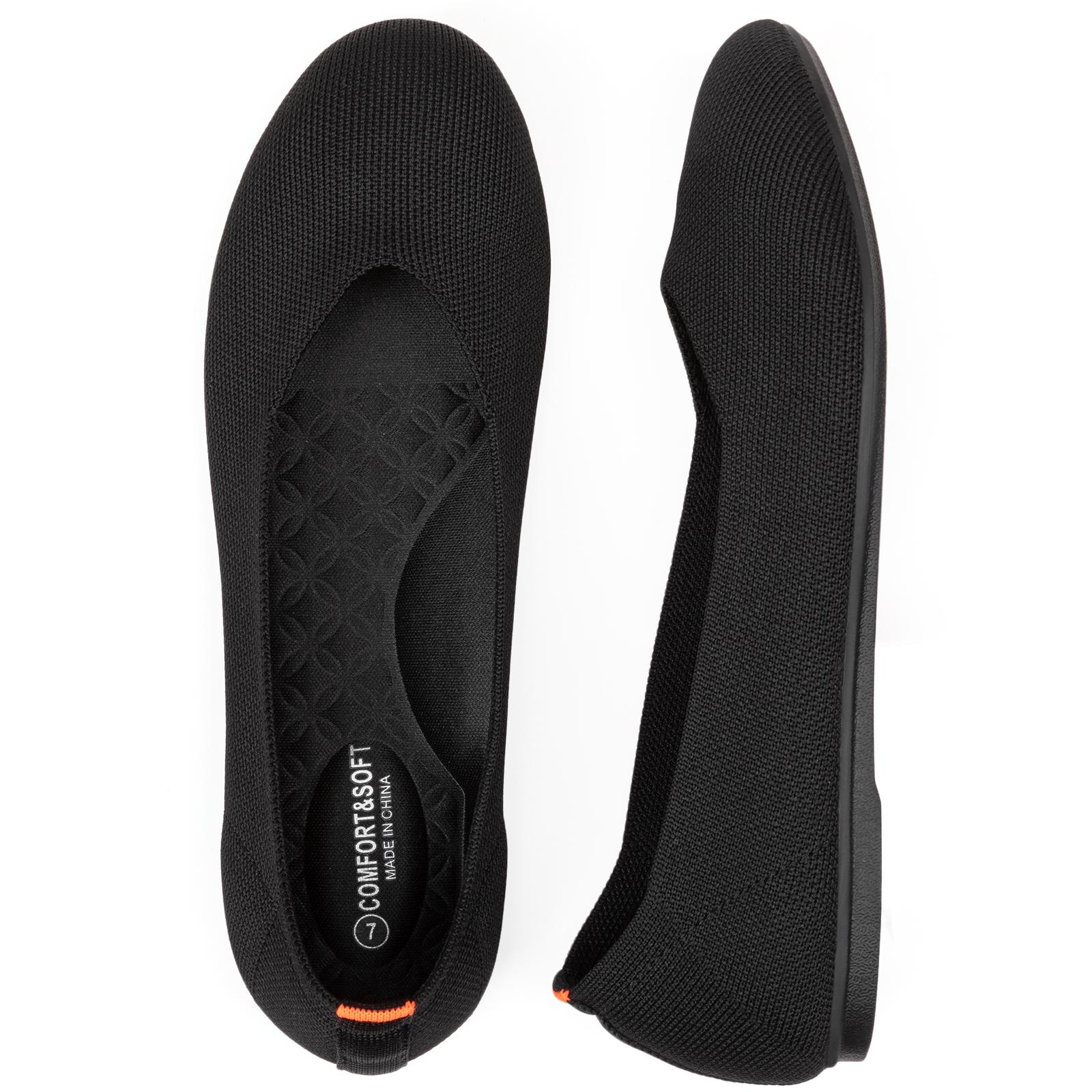 Flatgios Women's Ballet Flats Knitted Round Toe Flat Women's Walking Shoes Comfortable Casual Shoes Black-9