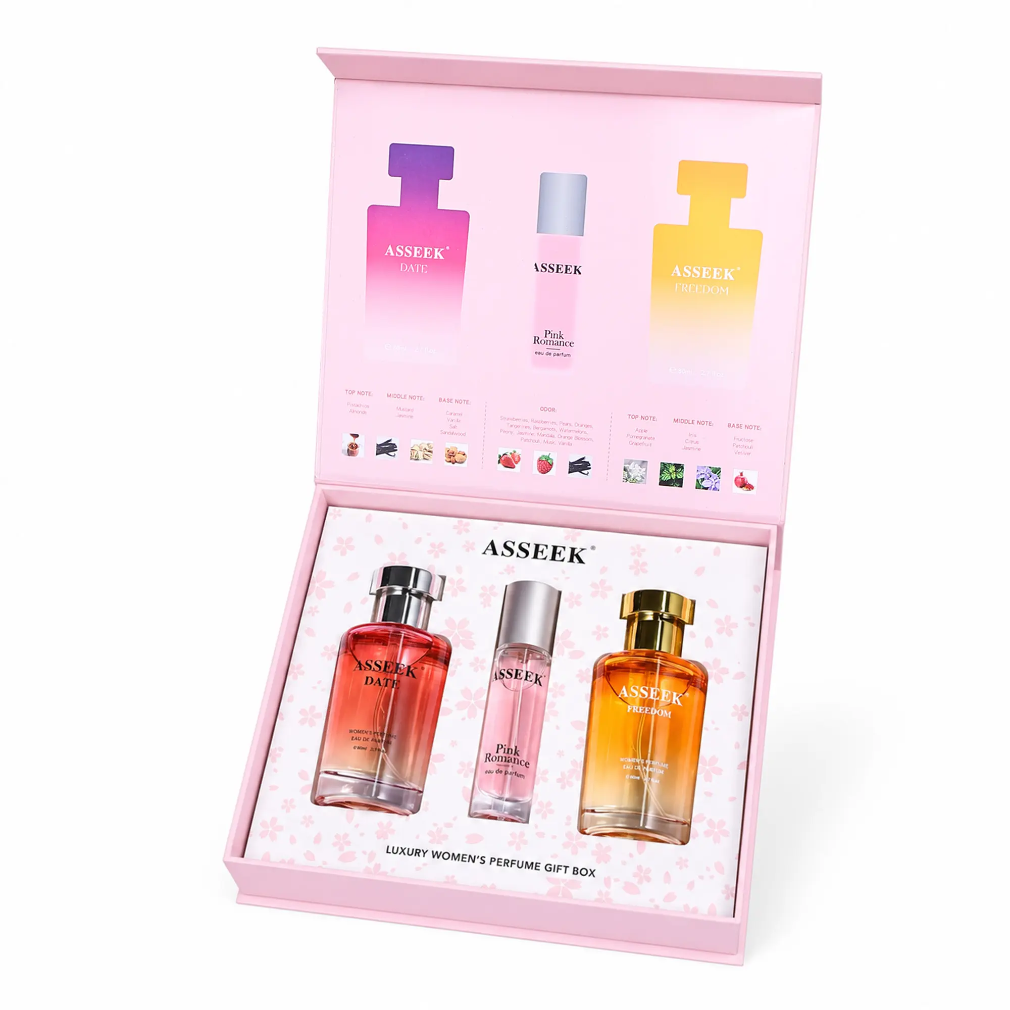 [ASSEEK] Women’s Romantic Fragrance Collection | Women’s Fragrance Gift Set | 2 Full-Size 2.7oz EDPs + 1 Discovery Mini, Fruity Floral & Amber Gourmand Scents, Long-Lasting for Dates, Everyday Wear & Gifts