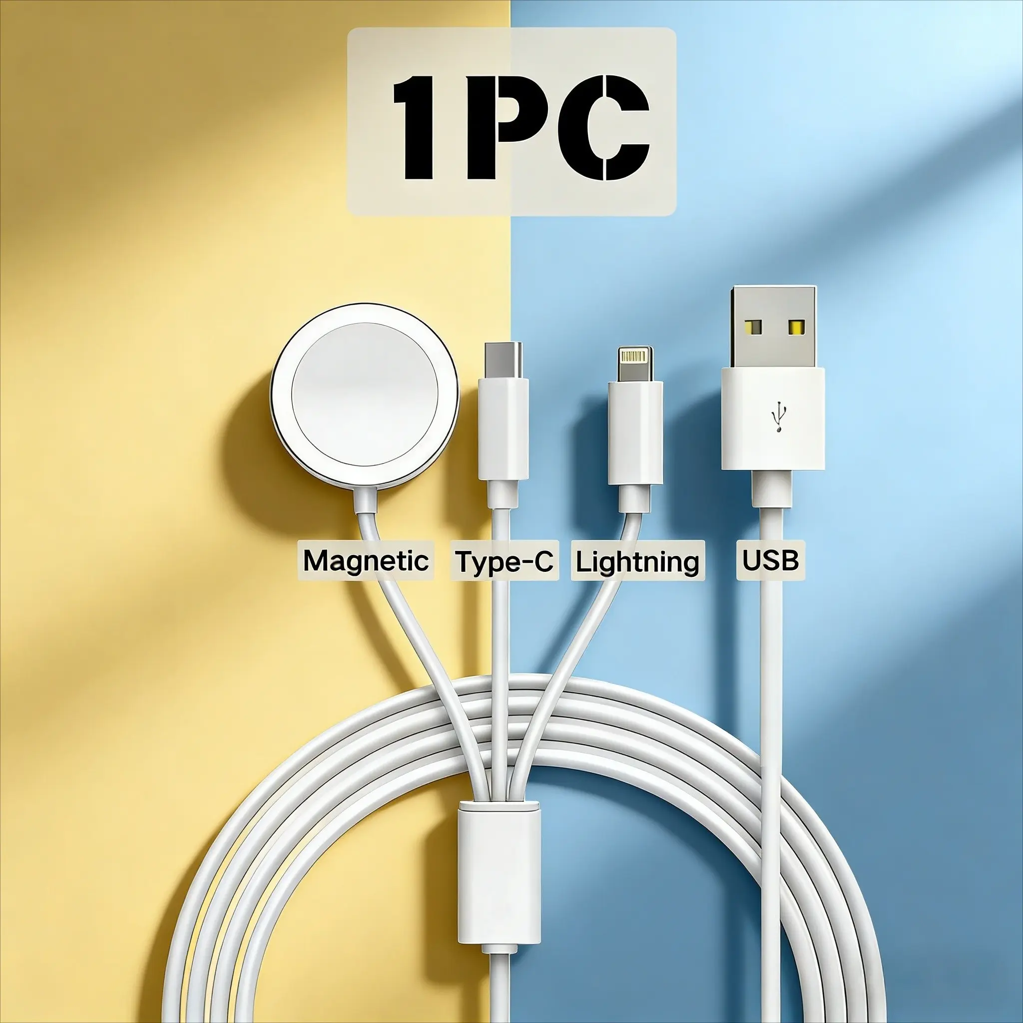 Wireless Charger for Apple Watch, Type-C + Lightning, Stable Charging, 1-To-3 Adapter, Compatible with Iwatch/ipod/iPhone/iPad, 120cm Cable, Electronic Charger