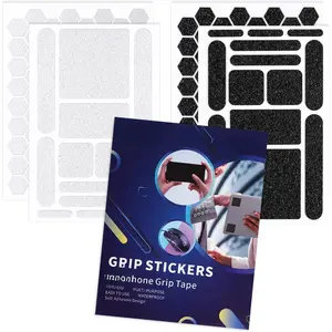 4Pack Phone Grip Tape, Finger Grip Stickers Decal  Pre-Cut Non Slip Kit Adhesive Traction for Cell Phone Cases, Handles, Tools (Clear&Black)