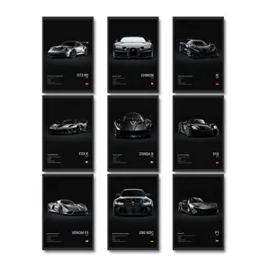 9pcs/set Luxury Famed P-Pagani Supercar Black HUAYRA BC CINQUE ZONDA R S F Poster Modern Cool Design Home living room Wall Art Garage Room Decor