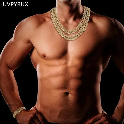 Men's Unisex Gold Plated Cuban Links Alloy Necklace - Chunky Statement Piece, 16/18/20/22/24in, Iced Out Diamond Cut Bling, Hip Hop Daily Wear Alloy Jewelry (Father's Day Gift Option)