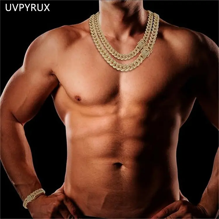 Men's Unisex Gold Plated Cuban Links Alloy Necklace - Chunky Statement Piece, 16/18/20/22/24in, Iced Out Diamond Cut Bling, Hip Hop Daily Wear Alloy Jewelry (Father's Day Gift Option)