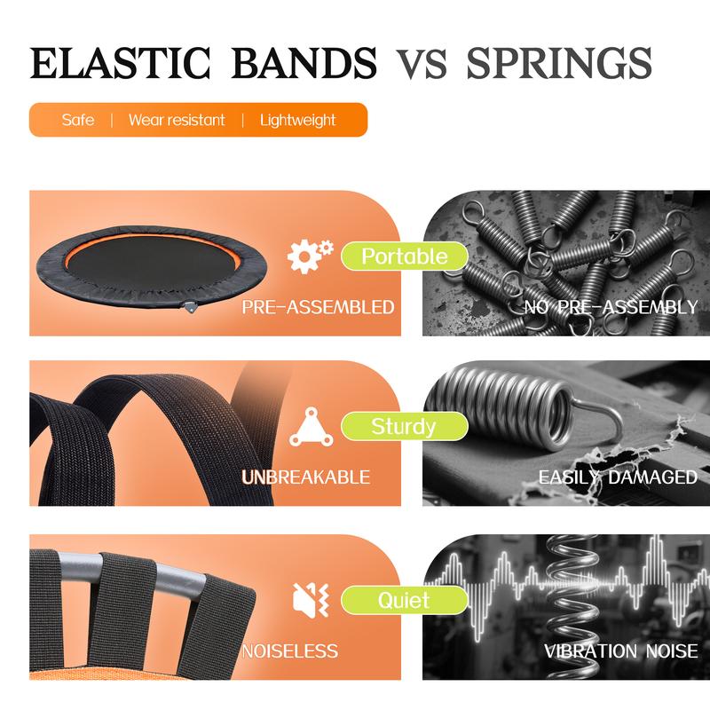 JERRY & MAGGIE 48" Foldable Adult Trampoline Load 330lbs Portable Exercise Rebounder with Durable Bungee Band Adjustable Height for All Ages & Skill Levels Ultra Quiet Bounce for Peaceful Workouts