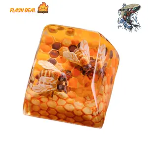 Handmade Bee Artisan Keycap – Custom Resin Keycap for Cherry MX Mechanical Keyboards, Cute Anime-Inspired Design, Orange Themed, Unique Gamer Gift