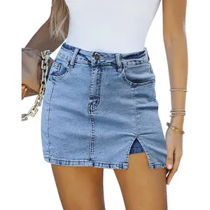 Jean Skorts Woman Waisted Casual Stretchy Skirt Side Split Mini Skirts with Shorts Skort Womenswear Aesthetic Fitted Bottom Palda Basic Minimalist