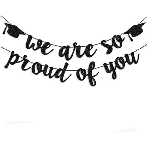 2026 Graduation Banners Party Decorations, Black Glitter We are So Proud of You Graduation Banners Garland for Congratulation Graduations Party Supplies, School, Home, Car Decorations