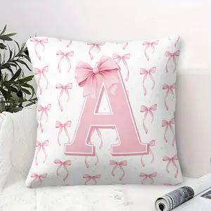 Pink Bow Letter A-Z Throw Pillow, Pink Coquette Room Decor Includes Pillow Core, Cute Aesthetic Accent Cushion for Aesthetic Preppy Room Decoration Bedroom Sofa Decor, Home Decorative Cushion, Square Cushion