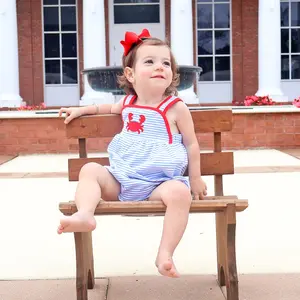 Coastal Crab Blue Stripe Skyler Bubble - Soft Knit Outfit for Baby & Toddler Girls