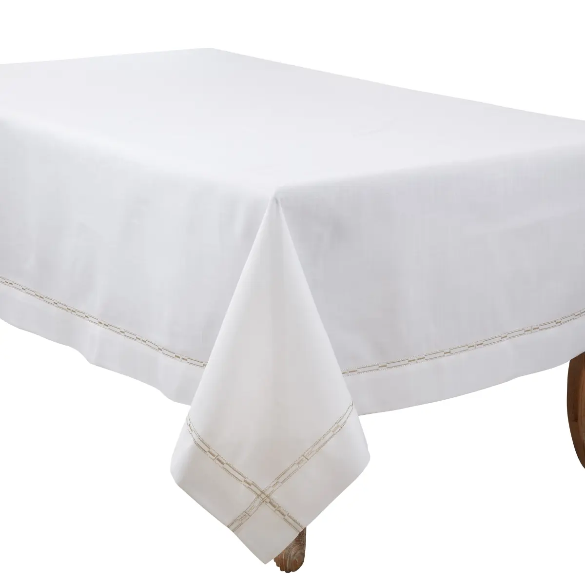 65x90 in. Oblong Gold Tablecloth with Elegant Embroidered Border for Home Decor, Kitchen Linens Household Textile