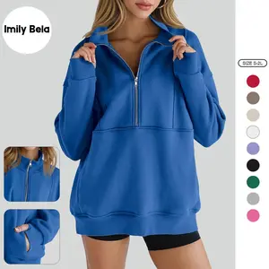 Imily Bela Women's Half Zip Sweatshirts Fleece Stand Collar Long Sleeve Thumb Hole Oversized Pullovers with Pockets SpringStatements
