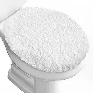 Luxury Soft Microfiber Toilet Lid Machine Washable Solid Color Toilet Pedestal Ring 17.5-Inch X15-Inch Adjustable Rubber Backing Fits Most 16-17.5-Inch Long X14-16-Inch Wide round Rectangular and Oval Toilets Pedestal Ring