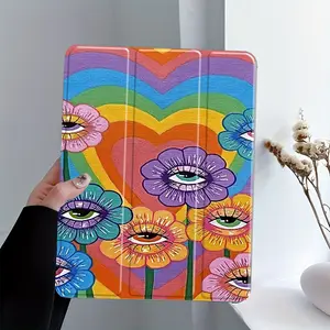 Colorful Rainbow Eye Flower iPad Case with Pencil Slot, Triple Fold Stand & Auto Wake/Sleep, Shockproof Full Protection Cover, Fits All iPad Sizes (7.9-13 inch), Ideal for Students & Office Use