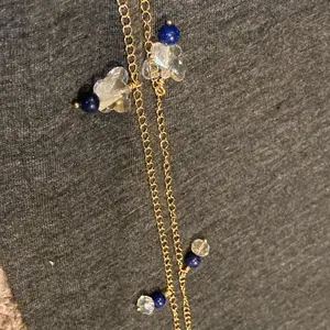 Lapis Lazuli Crystal Butterfly Eyeglass Chain with Gold-Tone Links and Blue Beads for Stylish Accessories